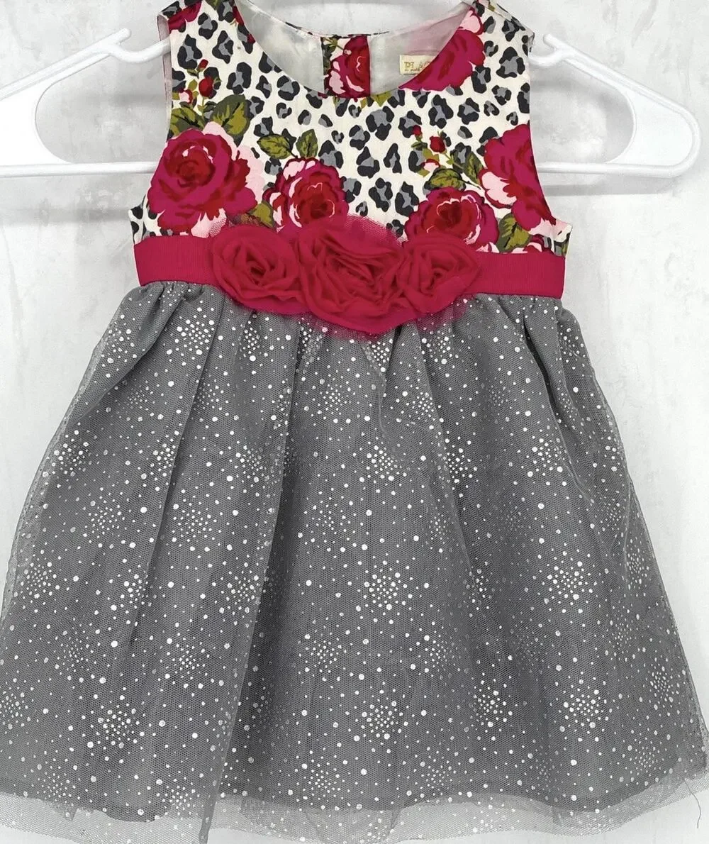 Childrens Place Dress 18/24 mths Tulle Animal Print Silver Pink Rose